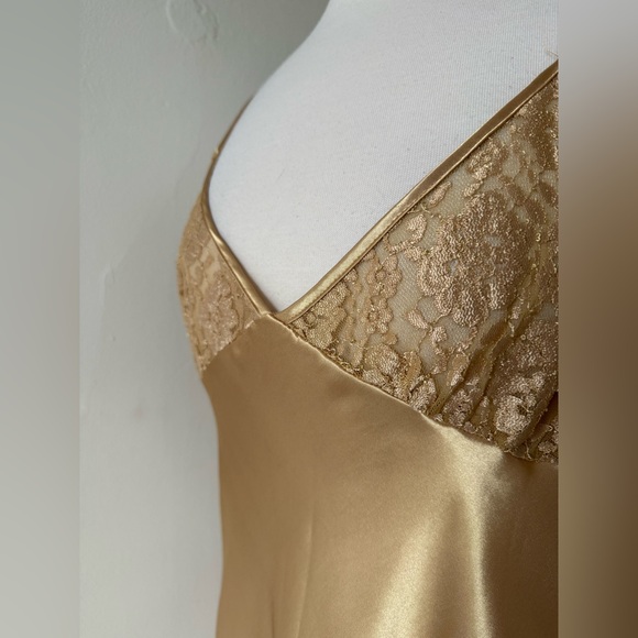 Vintage Victoria Steven’s Gold Slip Dress • Satin Lace Nightgown • Size Large - Picture 3 of 9